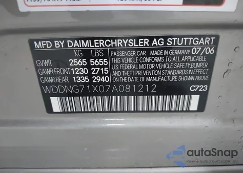 2007 Mercedes-Benz S 550 из США, поврежденный, VIN WDDNG71X07A081212